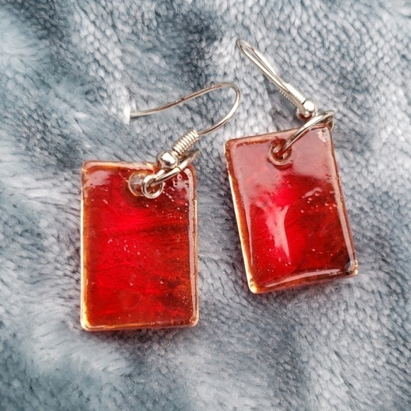 Dangle Glass Earrings Orange, Yellow, Silver EUC - Picture 3 of 5